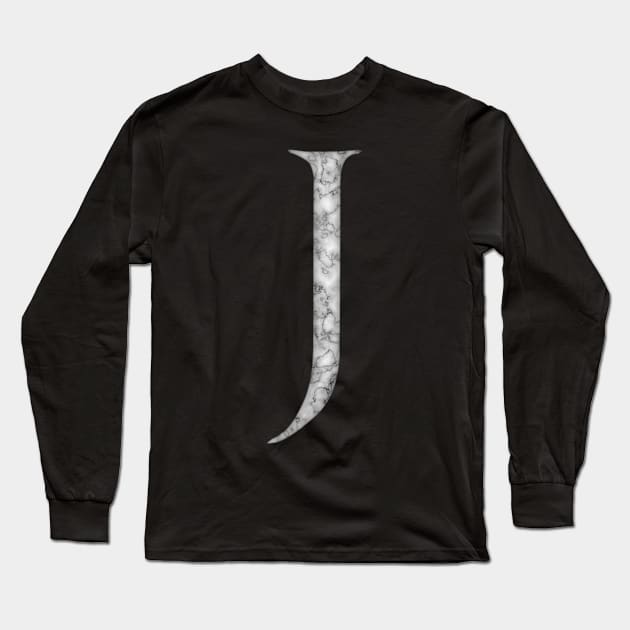 J in Roman White Marble Latin Alphabet Letter Sticker Long Sleeve T-Shirt by SolarCross
